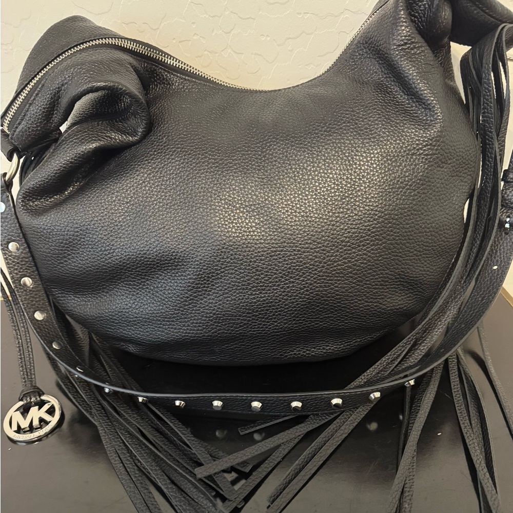 Michael Kors Black Leather Hobo Bag with Fringe - Picture 4 of 9